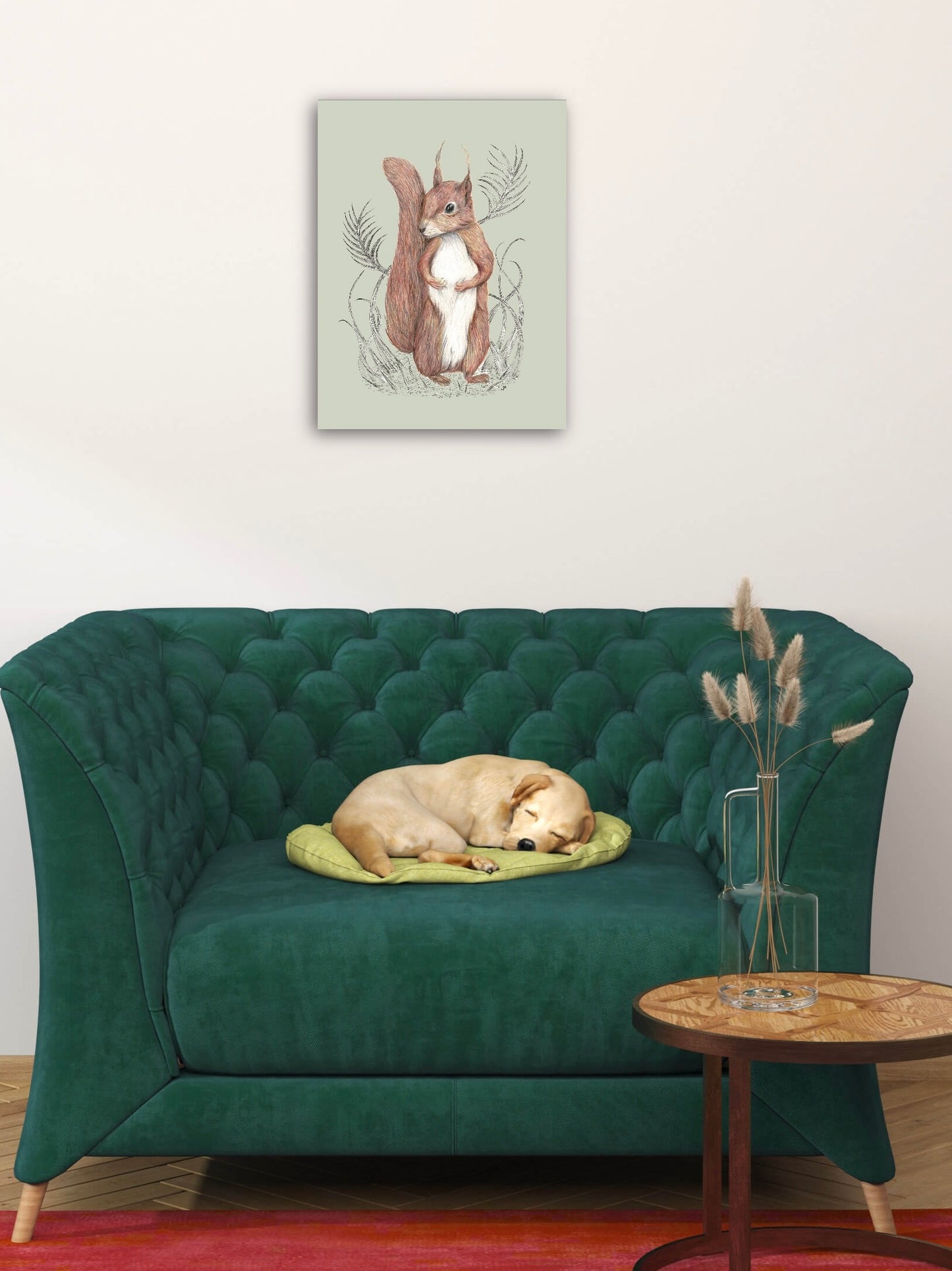 Squirrel Canvas Print 40cm x 30cm Stone or Sage